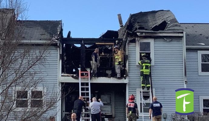 Severely damaged house due to fire